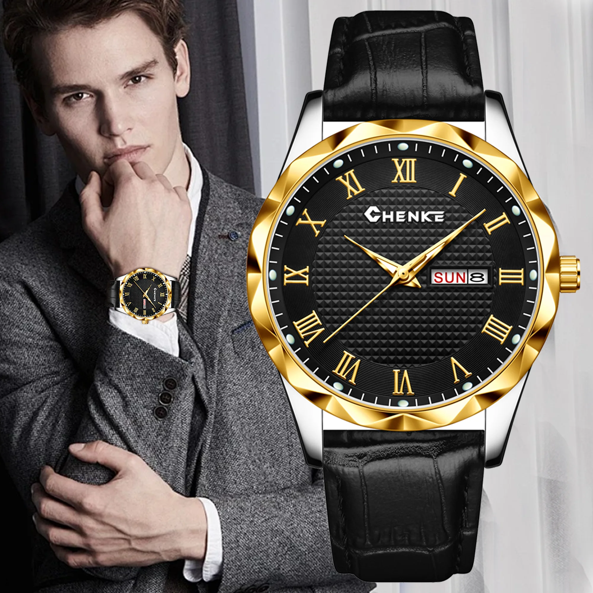 Fashionable men’s leather strap watch: business, casual and sports styles; water-resistant quartz watch with a large dial reloj
Fashionable men’s leather strap watch: business, casual and sports styles; water-resistant quartz watch with a large dial reloj