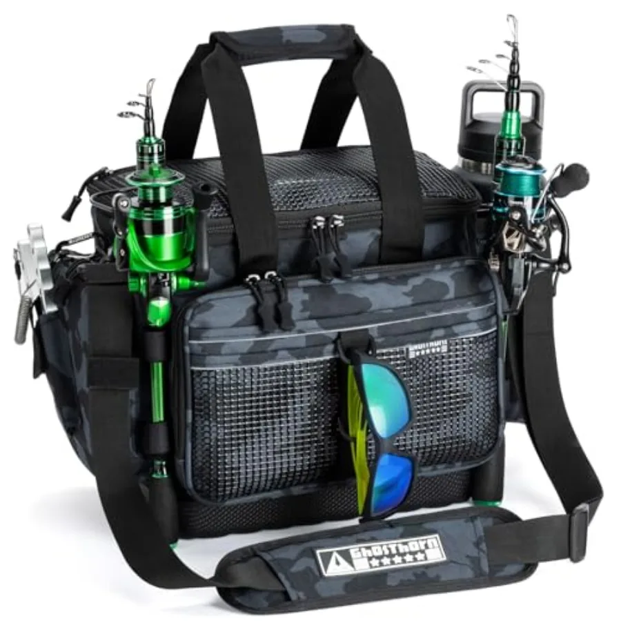 Fishing Tackle Bag with Rod Holder Saltwater and Freshwater Resistant Tackle Box Bag - Waterproof Base, Adjustable Padded Shoul
Fishing Tackle Bag with Rod Holder Saltwater and Freshwater Resistant Tackle Box Bag - Waterproof Base, Adjustable Padded Shoul
