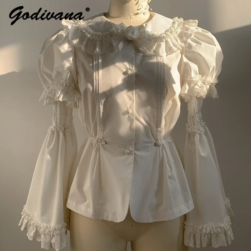 New Fashion Spring and Summer Lolita Girls Doll Collar Slim Waist White Shirt Short Sleeve Bow Tie Blouse Women's Sweet Tops
New Fashion Spring and Summer Lolita Girls Doll Collar Slim Waist White Shirt Short Sleeve Bow Tie Blouse Women's Sweet Tops