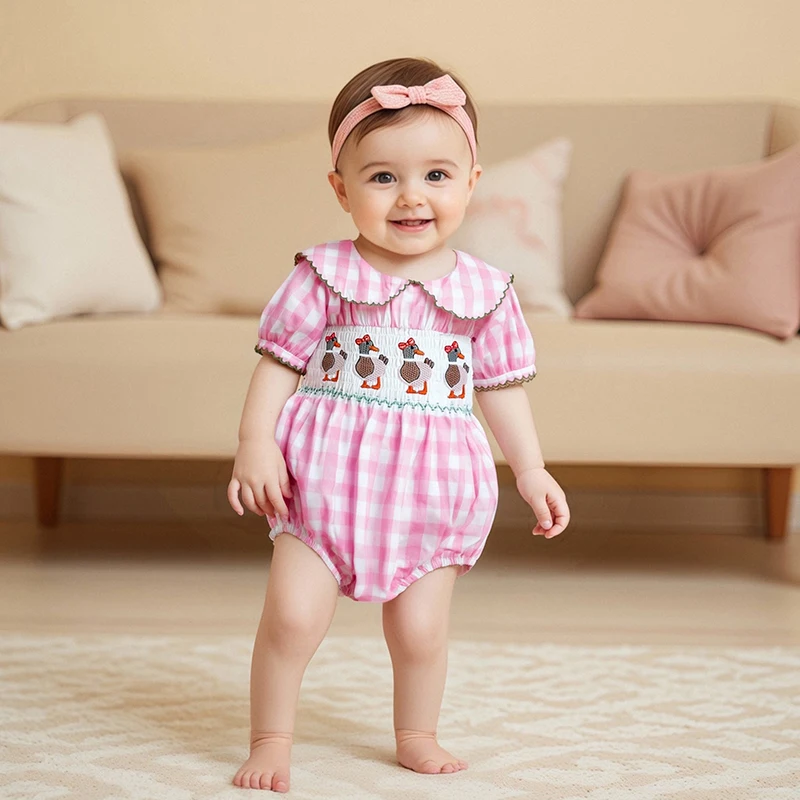Baby Girl Romper Short Sleeve Doll Collar Duck Embroidery Plaid Bodysuit Newborn Playsuit Clothes
Baby Girl Romper Short Sleeve Doll Collar Duck Embroidery Plaid Bodysuit Newborn Playsuit Clothes