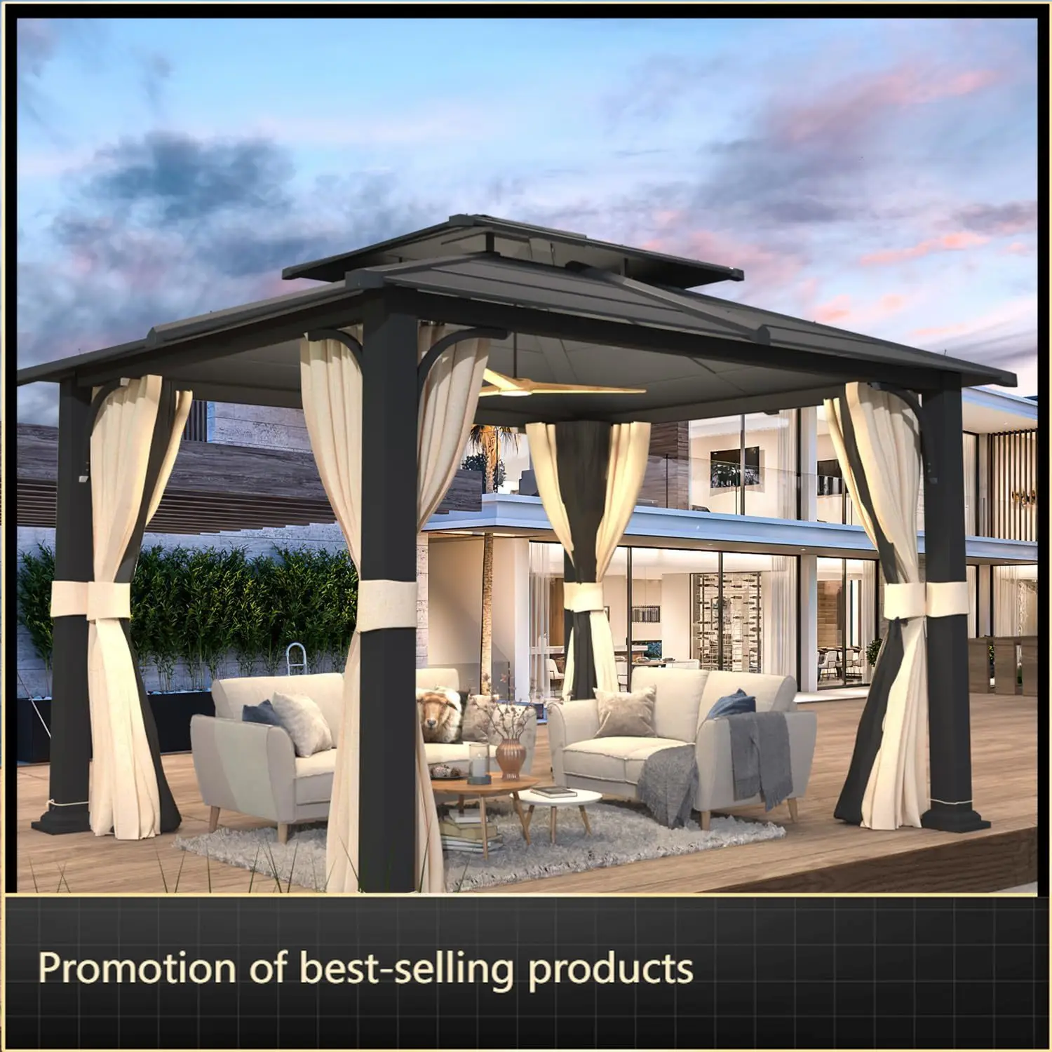 10'x12' Hardtop Gazebo, Double Metal Roof Canopy with Aluminum Frame, Netting and Shaded Curtains Included, Permanent Pavilion
10'x12' Hardtop Gazebo, Double Metal Roof Canopy with Aluminum Frame, Netting and Shaded Curtains Included, Permanent Pavilion
