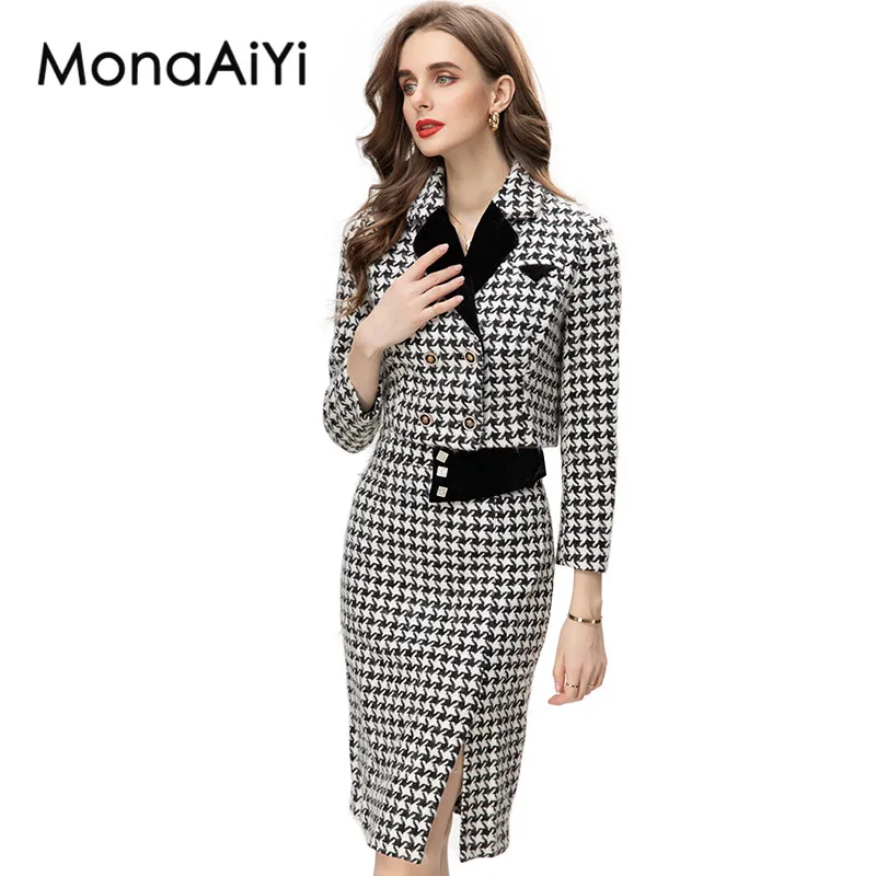 MonaAiYi Office Lady Fashion Suit Designer Women's Notched Neck Bird Plaid Blazer Tops+Package Hip Mid Skirt 2pcs Set
MonaAiYi Office Lady Fashion Suit Designer Women's Notched Neck Bird Plaid Blazer Tops+Package Hip Mid Skirt 2pcs Set