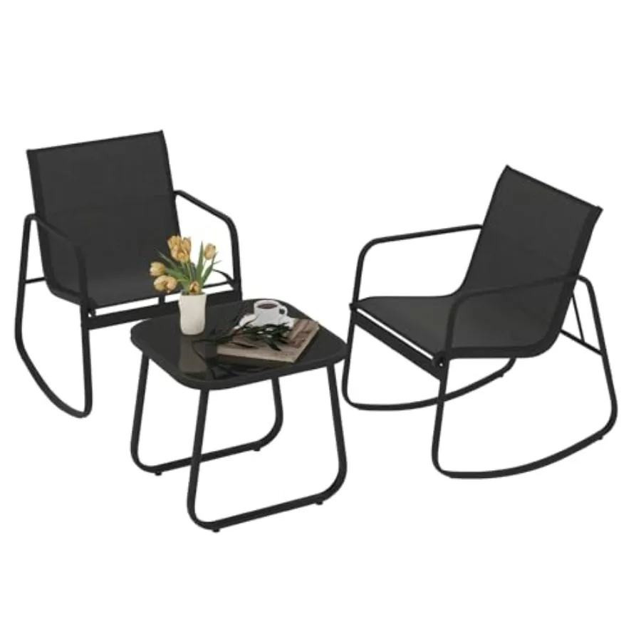 Backyard lawn garden balcony poolside black 3-piece patio bistro set: Textilene rocking chairs + coffee table, weather-resistan
Backyard lawn garden balcony poolside black 3-piece patio bistro set: Textilene rocking chairs + coffee table, weather-resistan