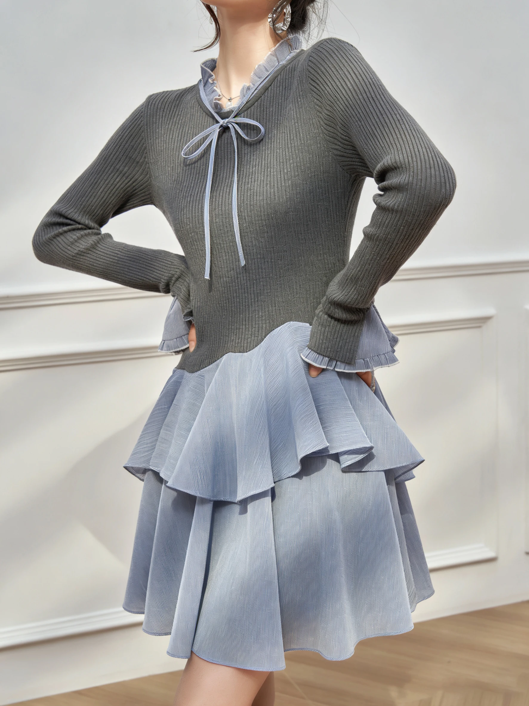 French Sle High Waist Knitted Dr with Ruffle Skirt Fem Faion Summer Casual Long Sve Slim Fit round Ne Dr
French Sle High Waist Knitted Dr with Ruffle Skirt Fem Faion Summer Casual Long Sve Slim Fit round Ne Dr