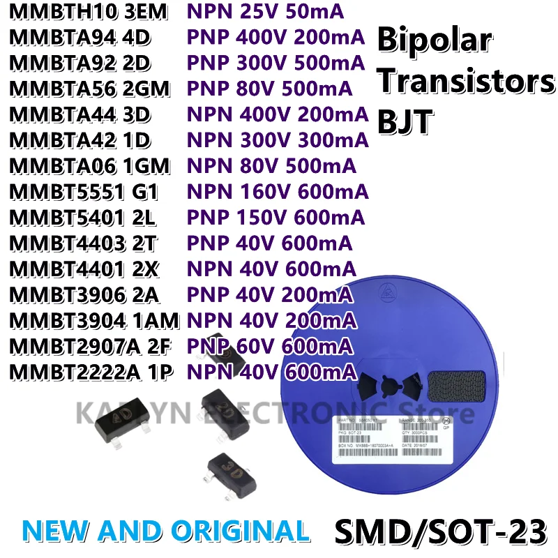 3000PCS Bipolar Transistors MMBTH10 A94 A92 A56 A44 A42 A06 T5551 T5401 T4403 T4401 T3906 T3904 T2907A T2222A NPN PNP SOT-23
3000PCS Bipolar Transistors MMBTH10 A94 A92 A56 A44 A42 A06 T5551 T5401 T4403 T4401 T3906 T3904 T2907A T2222A NPN PNP SOT-23