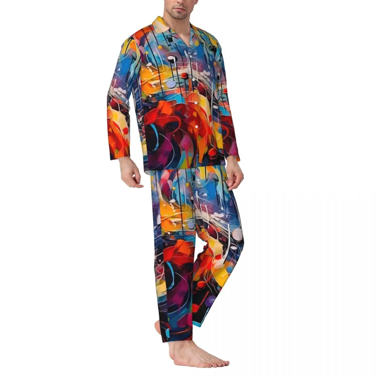 Pajamas Male Colorful Music Note Night Nightwear Abstract Print 2 Pieces Retro Pajama Set Long Sleeve Lovely Oversize Home Suit
Pajamas Male Colorful Music Note Night Nightwear Abstract Print 2 Pieces Retro Pajama Set Long Sleeve Lovely Oversize Home Suit