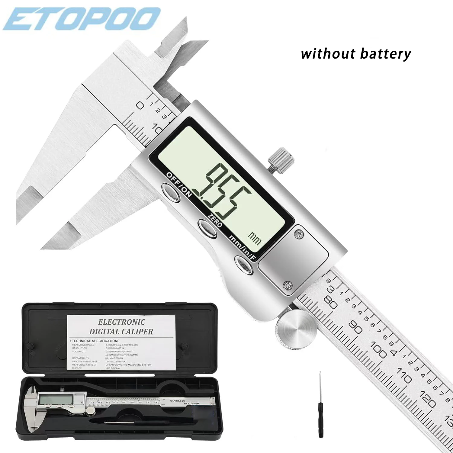 ETOPOO 6 Inch 150mm Industrial level Digital Vernier Caliper Stainless Steel Micrometer Measuring Tool
ETOPOO 6 Inch 150mm Industrial level Digital Vernier Caliper Stainless Steel Micrometer Measuring Tool