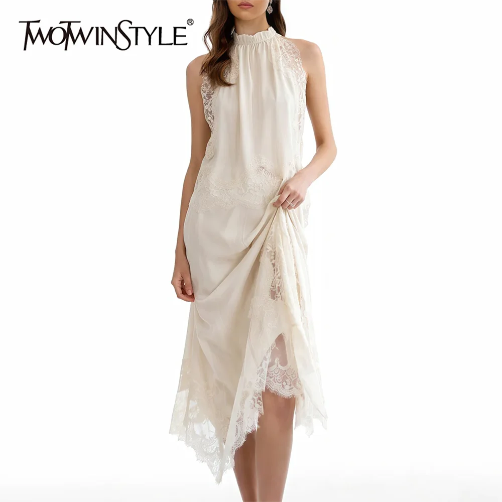 TWOTWINSTYLE Solid LooseTwo Piece Set for Women Round Neck Sleeveless Patchwork Lace Shirt Irregular Skirt Sets Female Fashion
TWOTWINSTYLE Solid LooseTwo Piece Set for Women Round Neck Sleeveless Patchwork Lace Shirt Irregular Skirt Sets Female Fashion
