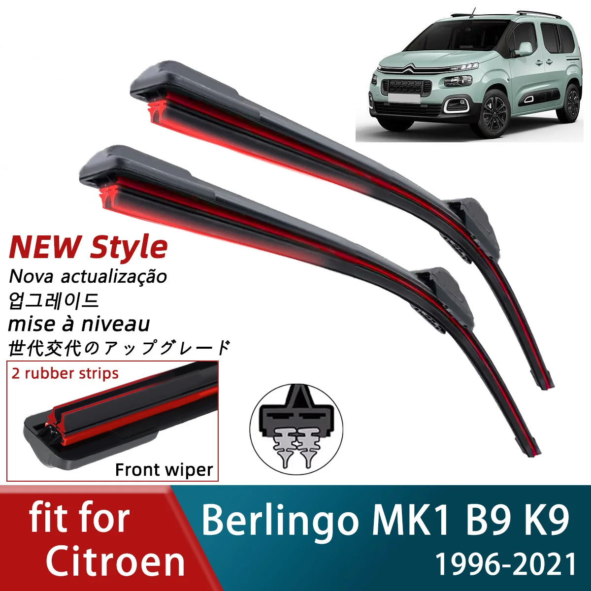 Double Rubber Car Wiper for Citroen Berlingo MK1 B9 K9 Front Wiper Blades Brushes Cutter Accessories Windscreen Automobile Part
Double Rubber Car Wiper for Citroen Berlingo MK1 B9 K9 Front Wiper Blades Brushes Cutter Accessories Windscreen Automobile Part