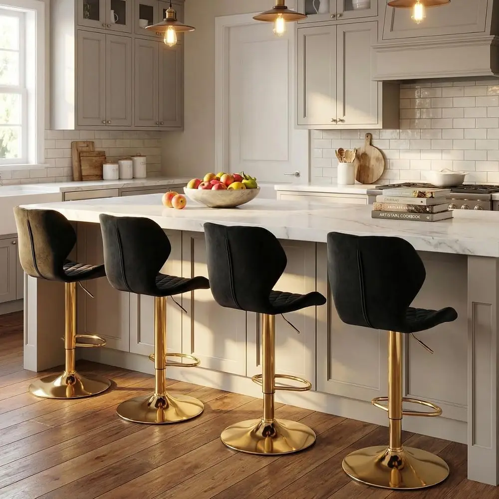 Set of 4 Velvet Black Bar Stools, Adjustable Height, 23.6-31.5 Inch, for Counter or Kitchen Island
Set of 4 Velvet Black Bar Stools, Adjustable Height, 23.6-31.5 Inch, for Counter or Kitchen Island