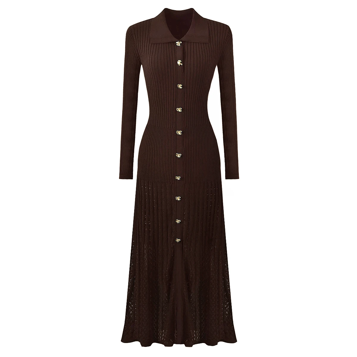 Two Color High-quality New Fashionable Elastic Knitted Lapel Flower Button Lace Edge Long Sleeved Slim Fit Women's Dress
Two Color High-quality New Fashionable Elastic Knitted Lapel Flower Button Lace Edge Long Sleeved Slim Fit Women's Dress