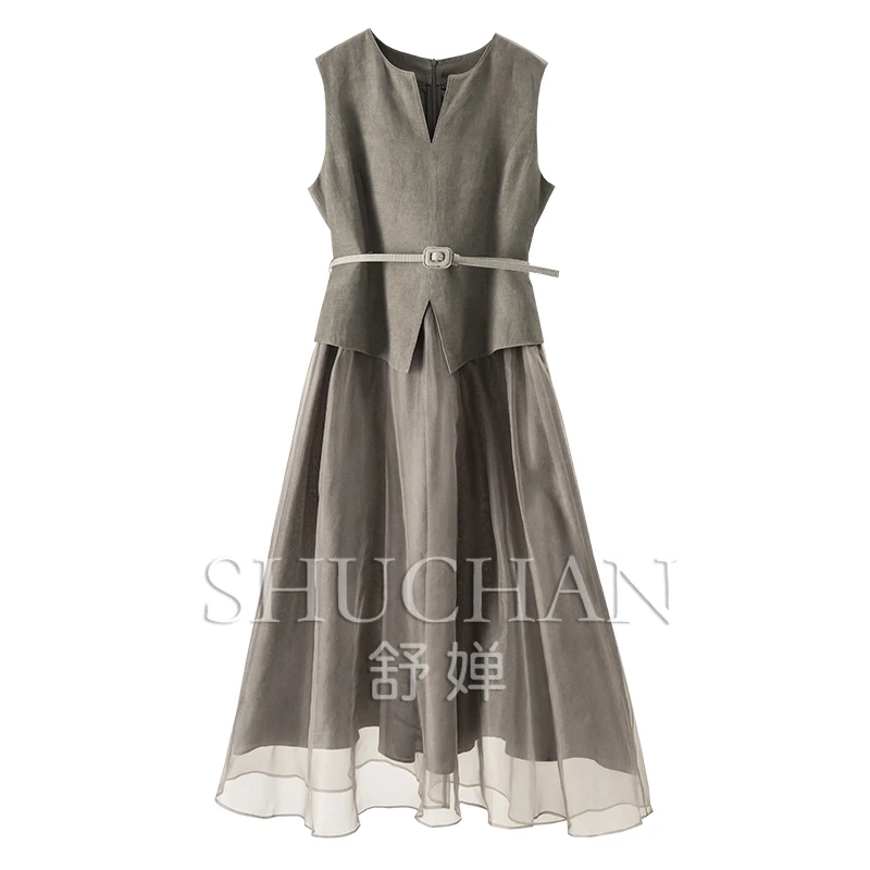 Elegant Temperament, High-quality Skirt Made of Pure Silk Organza Sleeveless with Belt Waist Dress Women 38A9
Elegant Temperament, High-quality Skirt Made of Pure Silk Organza Sleeveless with Belt Waist Dress Women 38A9