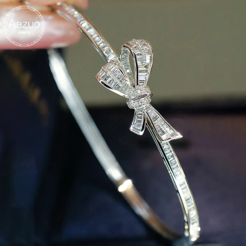 Aazuo Luxury Jewelry Real 18K White Gold Real Diamonds 1.0ct Bowknot Bangle For Woman Upscale Trendy Wedding Engagement Party
Aazuo Luxury Jewelry Real 18K White Gold Real Diamonds 1.0ct Bowknot Bangle For Woman Upscale Trendy Wedding Engagement Party