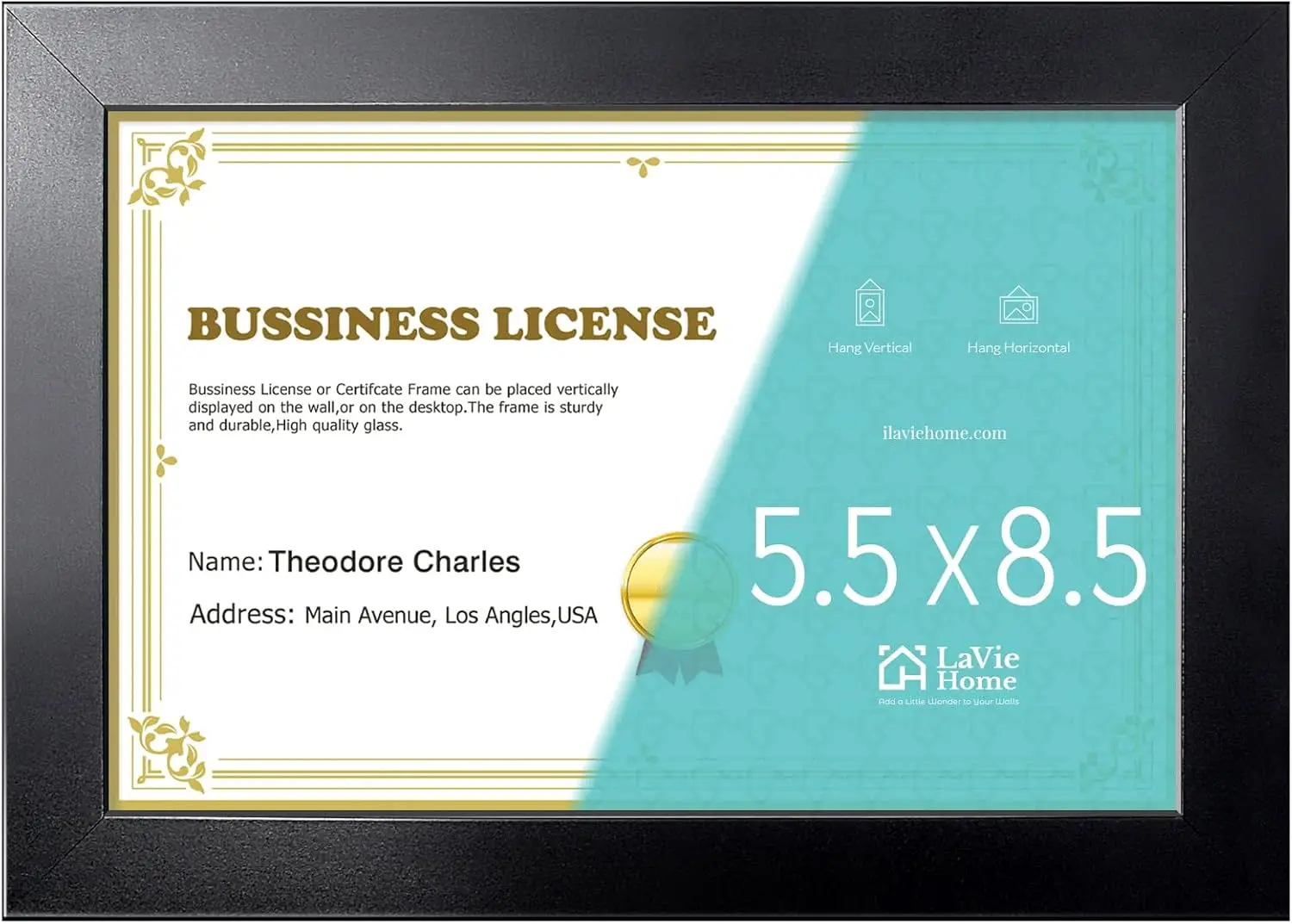 5.5x8.5 Picture Frame Black, Business License Frame, Certificate Frame for Diploma, Document, Tax Certificate, Self Standing with Wall Hangers (1 Pack)
5.5x8.5 Picture Frame Black, Business License Frame, Certificate Frame for Diploma, Document, Tax Certificate, Self Standing with Wall Hangers (1 Pack)