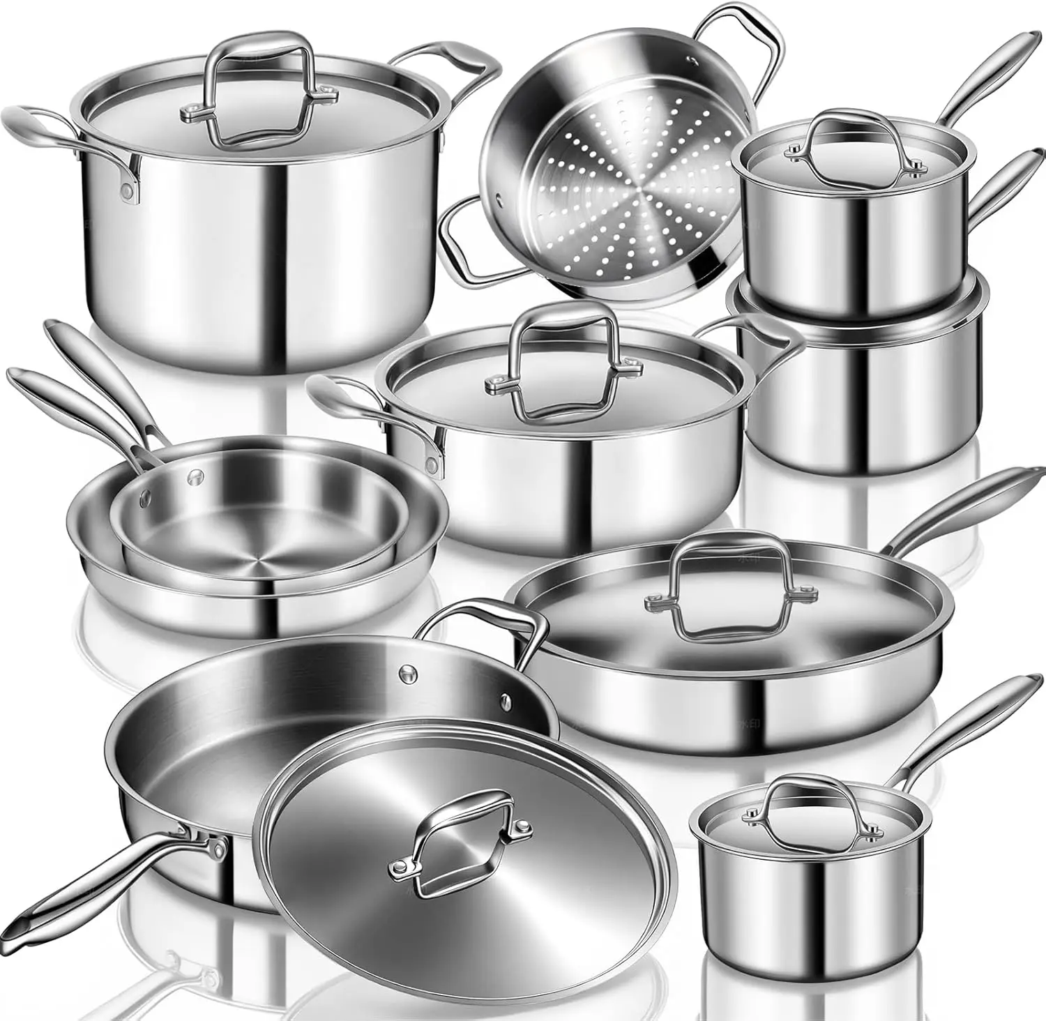 Stainless Steel Cookware Set 3 Ply 17 Piece Stainless Steel Pot and Pan Set Oven Dishwasher Safe Induction Compatible Frying
Stainless Steel Cookware Set 3 Ply 17 Piece Stainless Steel Pot and Pan Set Oven Dishwasher Safe Induction Compatible Frying
