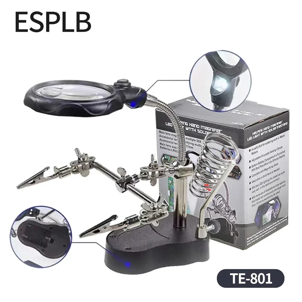 ESPLB TE-801 Soldering Auxiliary Clamp Magnifier with LED Light for Mobile Phone Motherboard Circuit Board Repair Auxiliary Tool
ESPLB TE-801 Soldering Auxiliary Clamp Magnifier with LED Light for Mobile Phone Motherboard Circuit Board Repair Auxiliary Tool