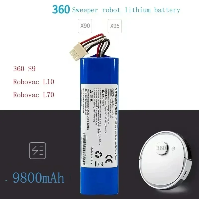 14.8V 9800mAh 360 Sweeper Robot Lithium Battery Robovac L10 Robovac L70 for 360 S9 X90 X95 Accessories Replacement Batteries
14.8V 9800mAh 360 Sweeper Robot Lithium Battery Robovac L10 Robovac L70 for 360 S9 X90 X95 Accessories Replacement Batteries
