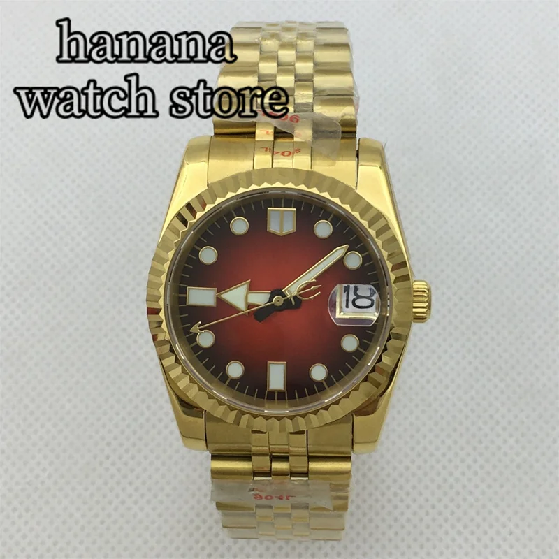 36mm39mm NH35 Automatic Watch For Men Luxury Gold Fluted Bezel Gradient Red Dial Sapphire Glass Waterproof Presidential Bracelet
36mm39mm NH35 Automatic Watch For Men Luxury Gold Fluted Bezel Gradient Red Dial Sapphire Glass Waterproof Presidential Bracelet