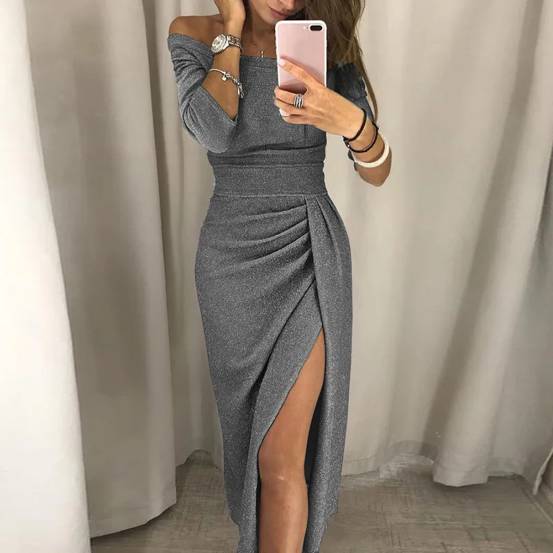 Party Gown Ladies Tight Hip Slit One-Line Neck Dress Clothes Fashion Shiny Dress One-piece Dinner Dress 2023 Bodycon Dresses
Party Gown Ladies Tight Hip Slit One-Line Neck Dress Clothes Fashion Shiny Dress One-piece Dinner Dress 2023 Bodycon Dresses