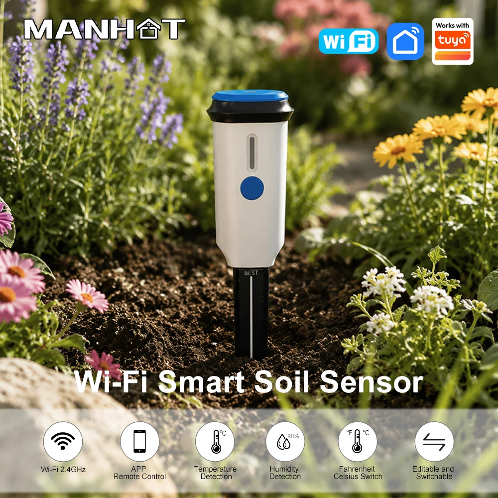 MANHOT Smart WiFi Soil Sensor Tuya App Control Adjustable Sensitivity & Alerts History Tracking for Potted Plants & Gardens
MANHOT Smart WiFi Soil Sensor Tuya App Control Adjustable Sensitivity & Alerts History Tracking for Potted Plants & Gardens