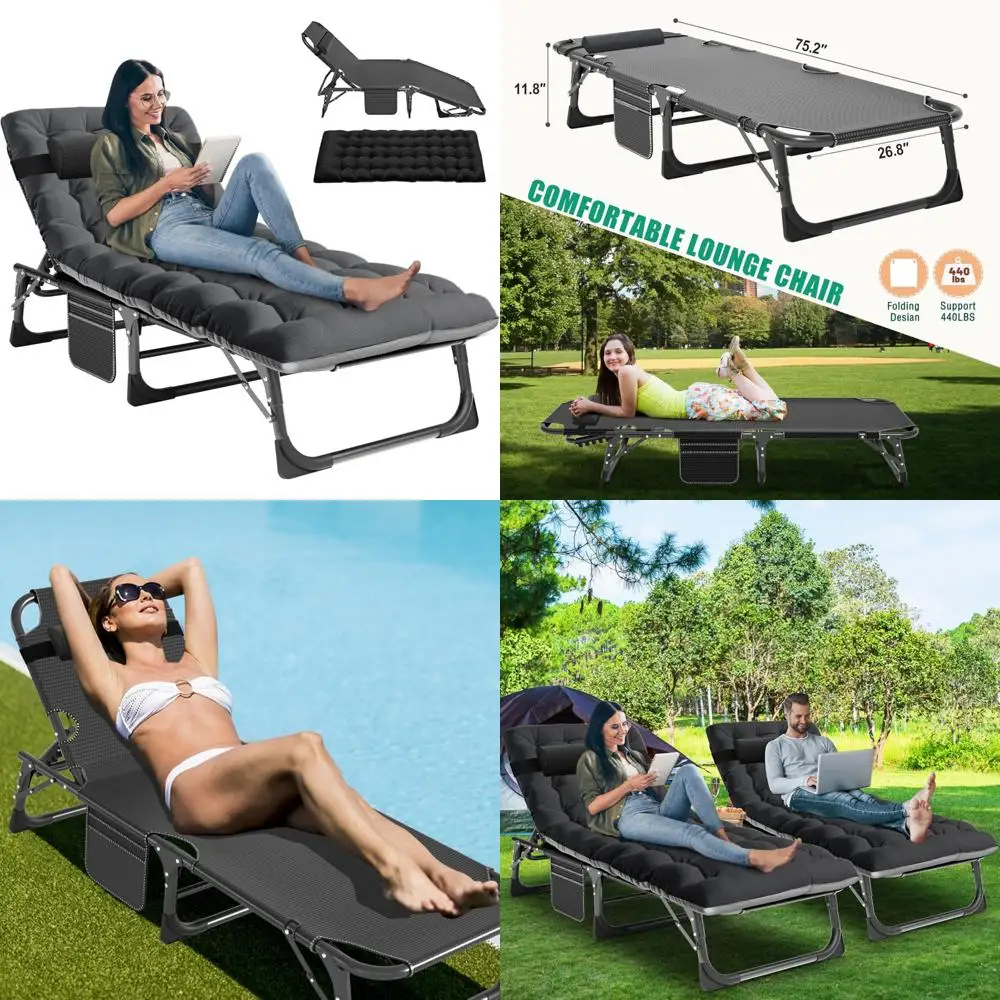 Портативный складной шезлонг для улицы с регулируемой 5-позиционной кроваткой и матрасом для отдыха и комфорта
Портативный складной шезлонг для улицы с регулируемой 5-позиционной кроваткой и матрасом для отдыха и комфорта