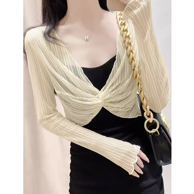 Women Summer Fashion Sunscreen Lace knitting Cardigan Long sleeve women clothes Casual All-match Appear thin Net yarn trend tops
Women Summer Fashion Sunscreen Lace knitting Cardigan Long sleeve women clothes Casual All-match Appear thin Net yarn trend tops