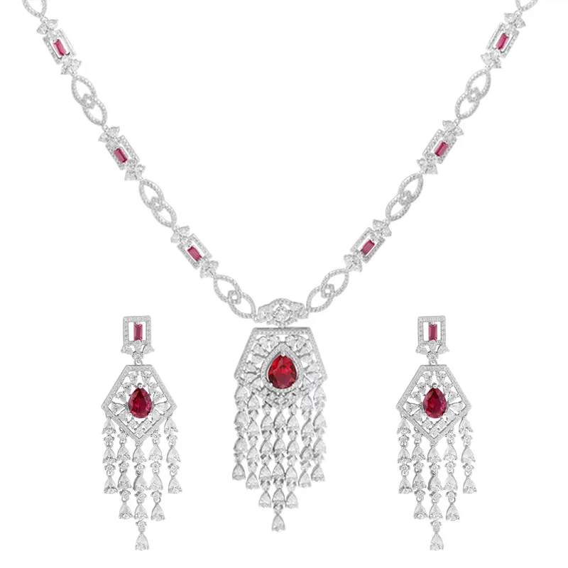 Luxury RubycColor Long Chain Two Piece Set Full 925 Sterling Silver Tassel Pendant Droplet Design Necklace Earrings For Women
Luxury RubycColor Long Chain Two Piece Set Full 925 Sterling Silver Tassel Pendant Droplet Design Necklace Earrings For Women