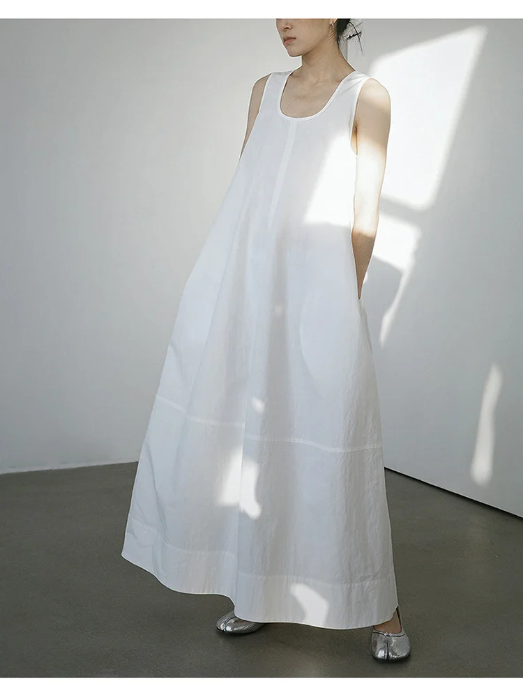 Minimalist Summer Backless Sleeveless Dress Slim Straight Long A-Line Cotton Casual Holiday Wear High Waist Belted round Neck
Minimalist Summer Backless Sleeveless Dress Slim Straight Long A-Line Cotton Casual Holiday Wear High Waist Belted round Neck