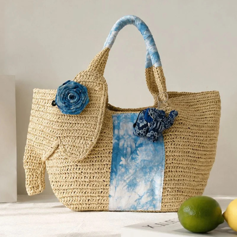 Cute Elephant Straw Tote Bag Women Floral Decor Woven Handbag Summer Beach Large Capacity Vacation Shoulder Shopping Bag
Cute Elephant Straw Tote Bag Women Floral Decor Woven Handbag Summer Beach Large Capacity Vacation Shoulder Shopping Bag