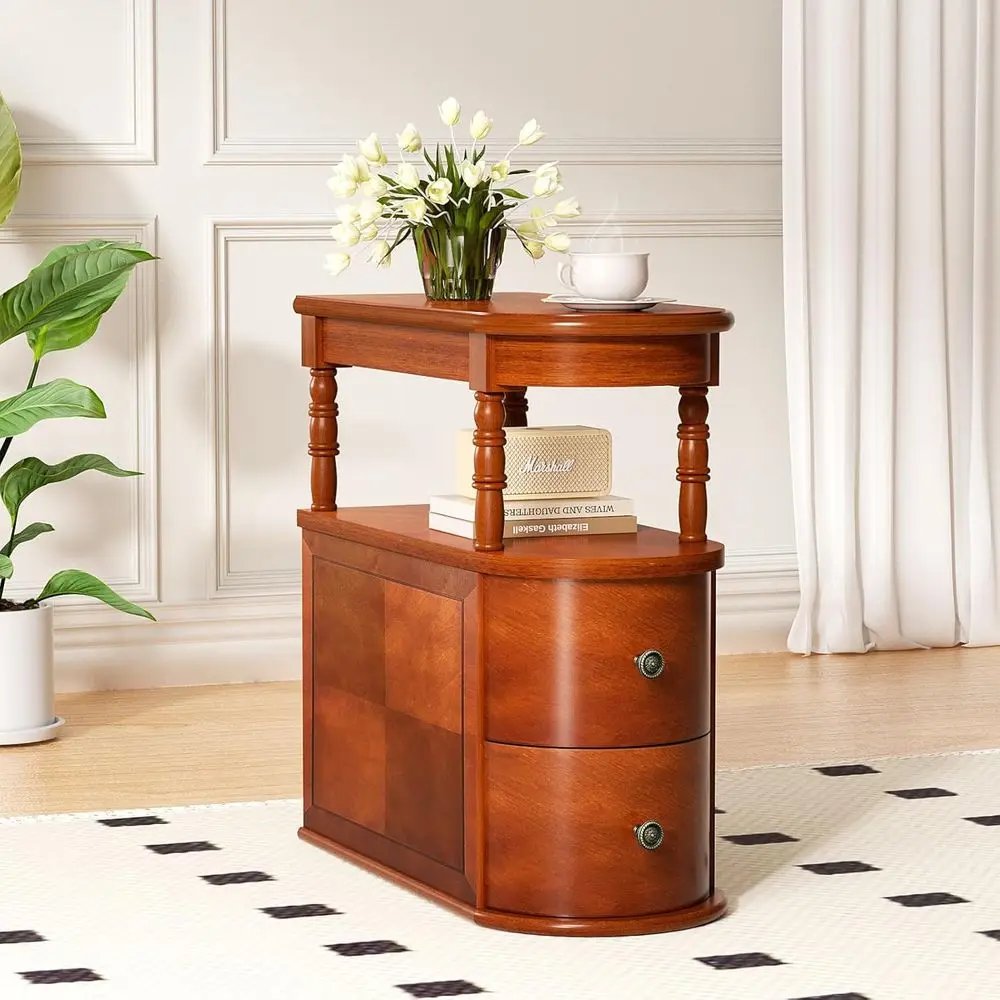 Vintage-Style Narrow Solid Wood Side Table with 2 Drawers and Shelf for Living Room or Bedroom
Vintage-Style Narrow Solid Wood Side Table with 2 Drawers and Shelf for Living Room or Bedroom