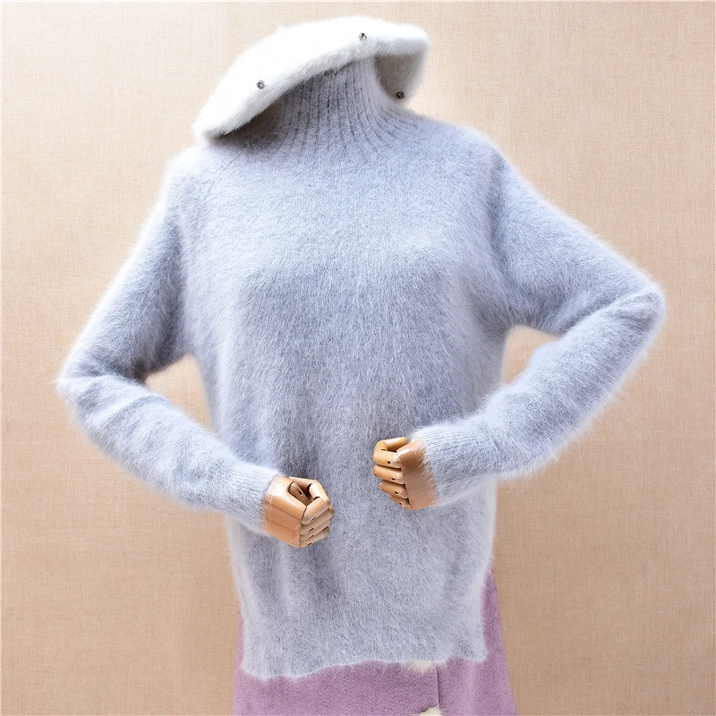 Ladies Women Autumn Winter Clothing Grey Hairy Mink Cashmere Knitted Turtleneck Split Slim Blouses Pullover Sweater Jumper Pull
Ladies Women Autumn Winter Clothing Grey Hairy Mink Cashmere Knitted Turtleneck Split Slim Blouses Pullover Sweater Jumper Pull