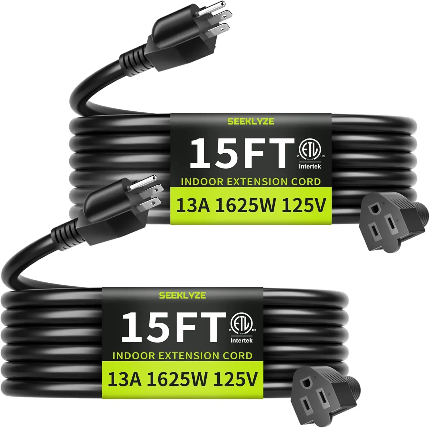 15ft Black Extension Cord 2-Pack, 3 Prong Flexible Cable for Home Office Appliances, ETL Listed
15ft Black Extension Cord 2-Pack, 3 Prong Flexible Cable for Home Office Appliances, ETL Listed