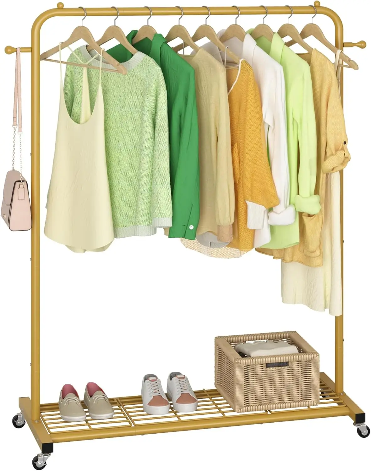 Clothes Rack on wheels, Clothing Rack with Bottom Mesh Storage Shelf,Sturdy Metal Frame,Rolling Garment Rack for Hanging
Clothes Rack on wheels, Clothing Rack with Bottom Mesh Storage Shelf,Sturdy Metal Frame,Rolling Garment Rack for Hanging