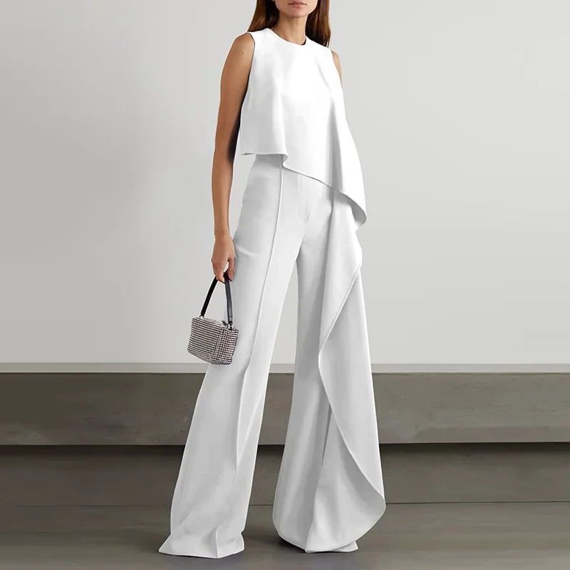 Women Tank Top High Waist Wide Leg Pants Irregular Zipper Jumpsuit Summer Sleeveless O Neck Ruffle Overalls Fashion OL Playsuits
Women Tank Top High Waist Wide Leg Pants Irregular Zipper Jumpsuit Summer Sleeveless O Neck Ruffle Overalls Fashion OL Playsuits