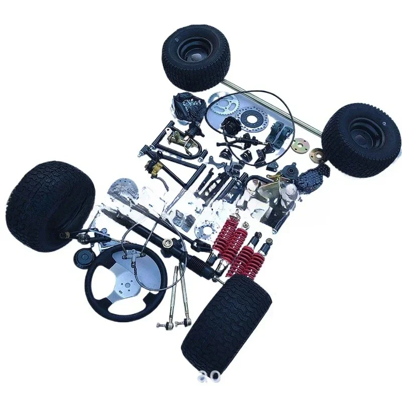 Kart accessories disc brake front and rear suspension steering wheel left iron steering 1 meter rear axle assembly 6 inch tires
Kart accessories disc brake front and rear suspension steering wheel left iron steering 1 meter rear axle assembly 6 inch tires