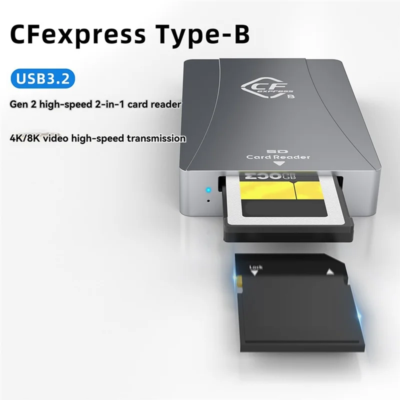 Устройство чтения карт памяти Cfexpress Type B и SD USB 3.2 Gen 2 10 Гбит/с Cfexpress B, адаптер USB-C и USB-A 2-в-1 Type B Cfexpress
Устройство чтения карт памяти Cfexpress Type B и SD USB 3.2 Gen 2 10 Гбит/с Cfexpress B, адаптер USB-C и USB-A 2-в-1 Type B Cfexpress