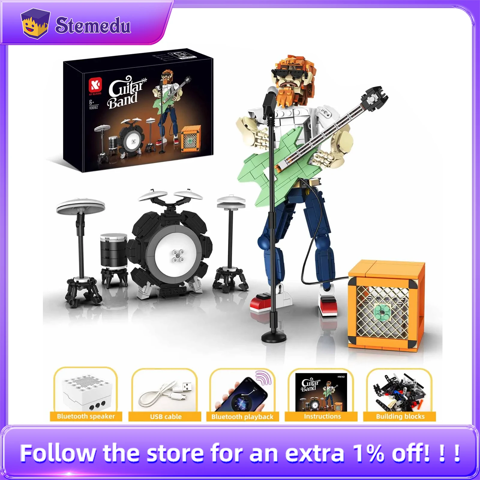 721PCS K96162 MOC Toy Wandering Guitarist Model Building Blocks Bricks with Blue-tooth Music Player Audio USB Playback Toys Gift
721PCS K96162 MOC Toy Wandering Guitarist Model Building Blocks Bricks with Blue-tooth Music Player Audio USB Playback Toys Gift