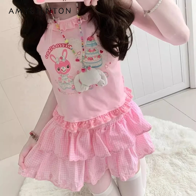 Japanese Summer New Sweet Girl Pink Vest Ice Cream Printed Y2k Embroidery Camisole Versatile Cute Cake Fluffy Skirt Sets Female
Japanese Summer New Sweet Girl Pink Vest Ice Cream Printed Y2k Embroidery Camisole Versatile Cute Cake Fluffy Skirt Sets Female