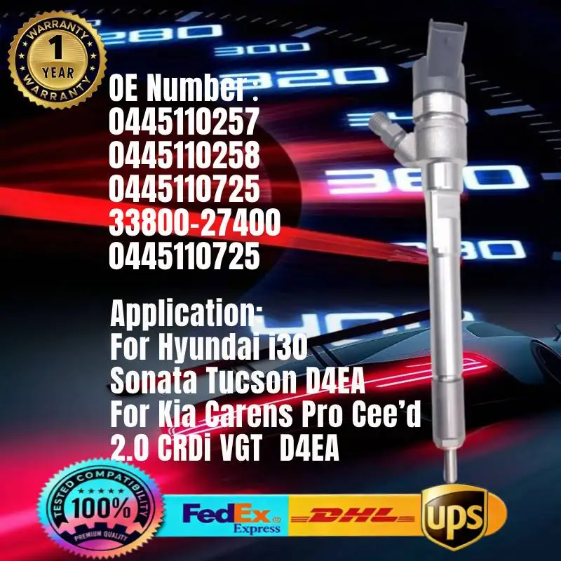 0445110257 0445110258 33800-27400 0986435156 Fuel Injector for Hyundai i30 Sonata Tucson Kia Carens 2.0 CRDi VGT D4EA Engine
0445110257 0445110258 33800-27400 0986435156 Fuel Injector for Hyundai i30 Sonata Tucson Kia Carens 2.0 CRDi VGT D4EA Engine