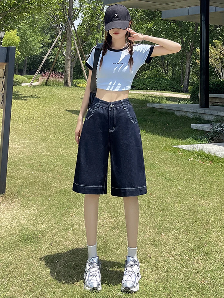 High Waist Loose Fit Straight Leg Denim Shorts Women's Summer Thin Hanging Sensation Slimming Wide Leg Pants Five-Quarter Length
High Waist Loose Fit Straight Leg Denim Shorts Women's Summer Thin Hanging Sensation Slimming Wide Leg Pants Five-Quarter Length
