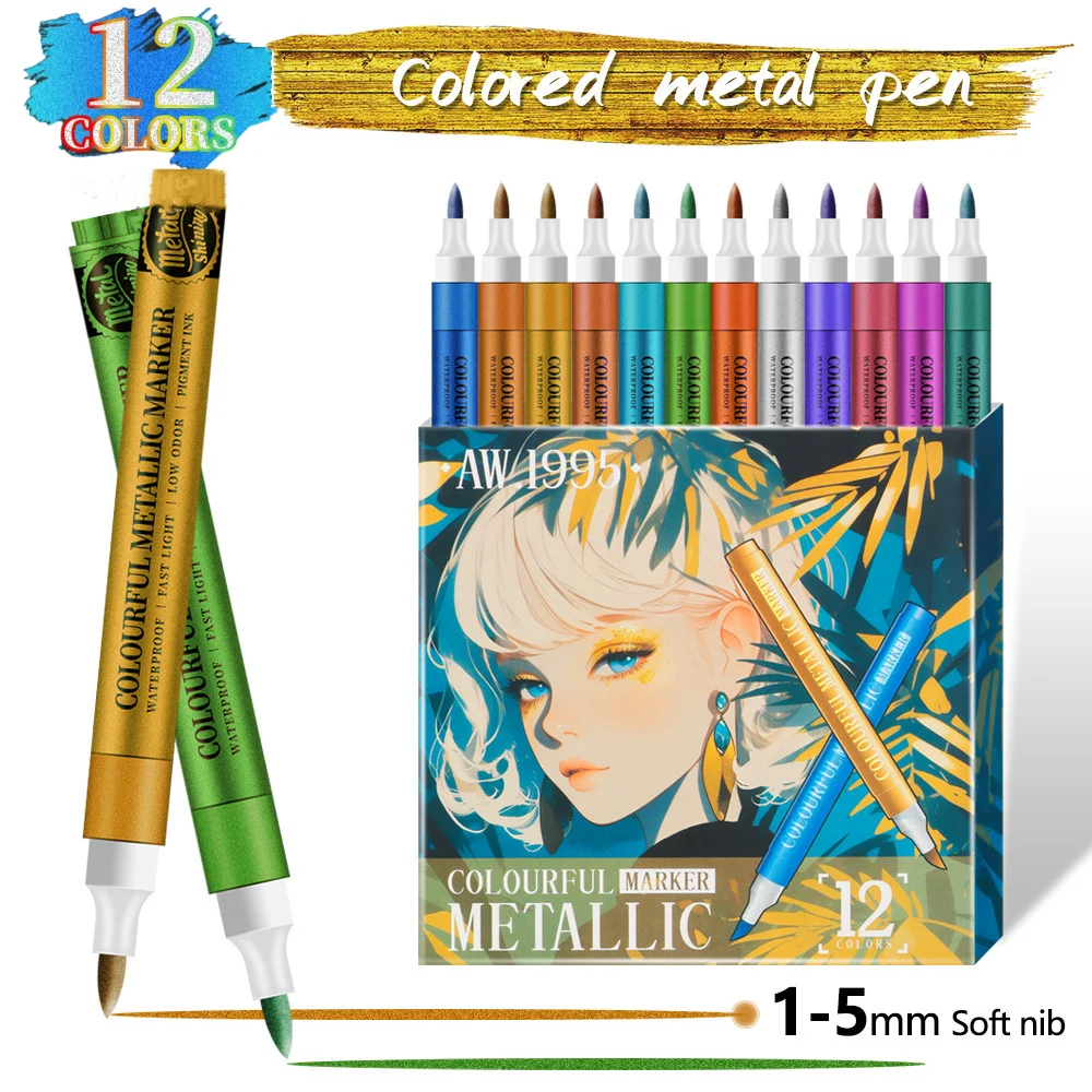 12 Color Shimmering Metallic Markers Pen for Art Creation,Calligraphy Art,Painting,Hand Account,DIY Greeting Card,Model Coloring
12 Color Shimmering Metallic Markers Pen for Art Creation,Calligraphy Art,Painting,Hand Account,DIY Greeting Card,Model Coloring