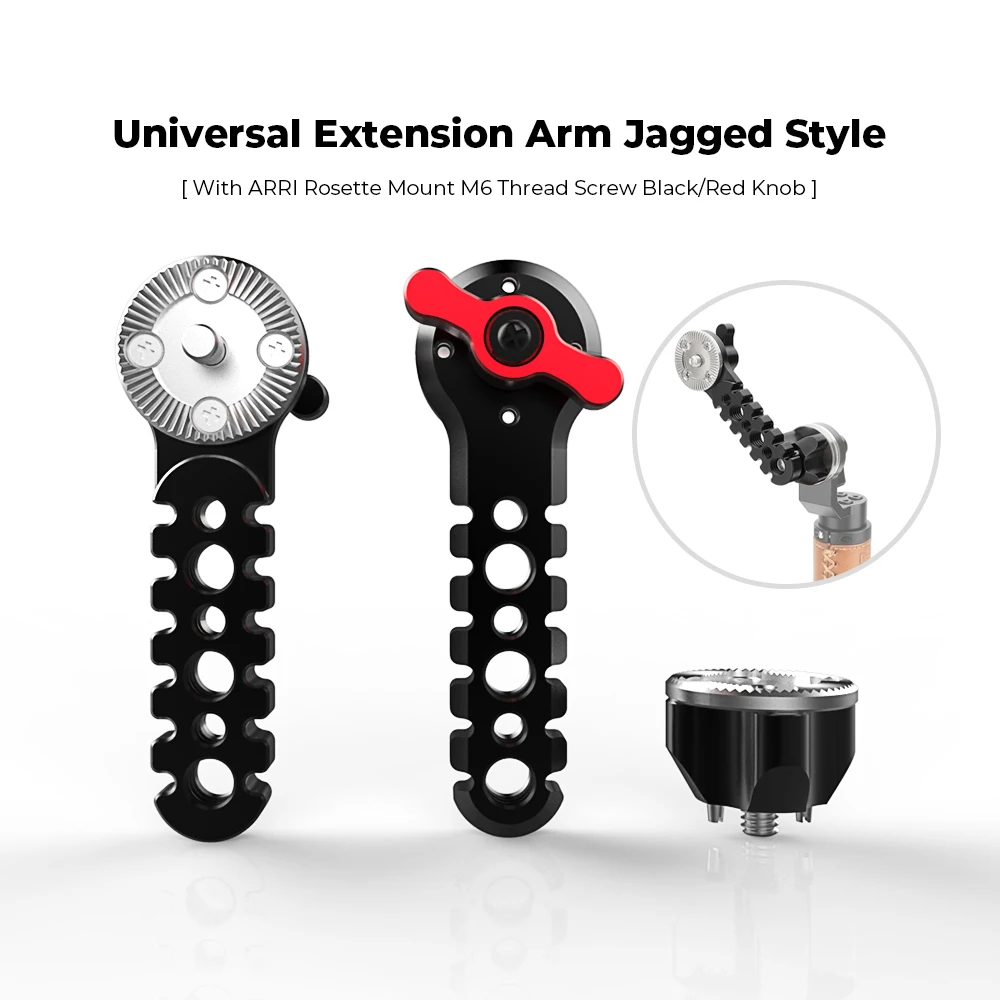 HDRIG Universal Extension Arm Jagged Style With ARRI Rosette Mount M6 Thread Screw Black Knob For DSLR Camera Cage Rig
HDRIG Universal Extension Arm Jagged Style With ARRI Rosette Mount M6 Thread Screw Black Knob For DSLR Camera Cage Rig