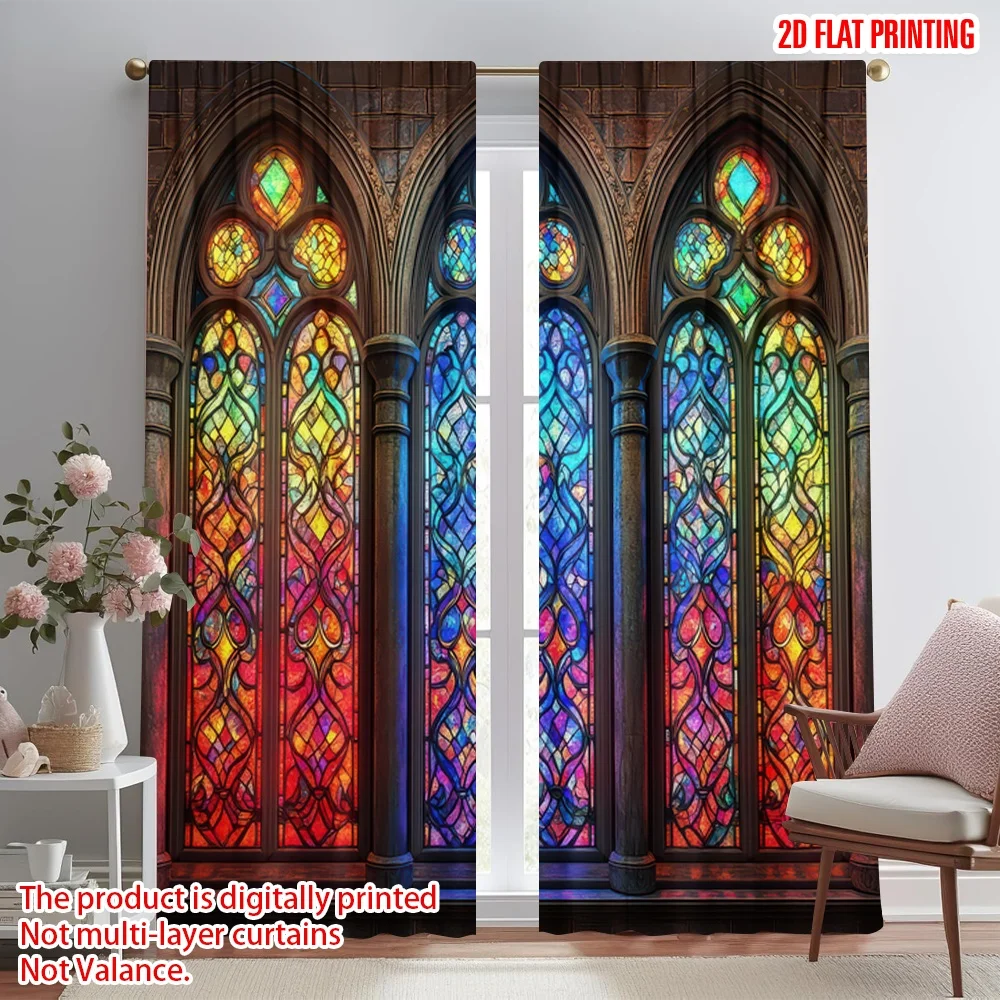 2D flat printing 2pcs Curtain Colorful Stained Glass Windows Digital Printed Polyester Drapes Family Party Perfect for Holiday
2D flat printing 2pcs Curtain Colorful Stained Glass Windows Digital Printed Polyester Drapes Family Party Perfect for Holiday
