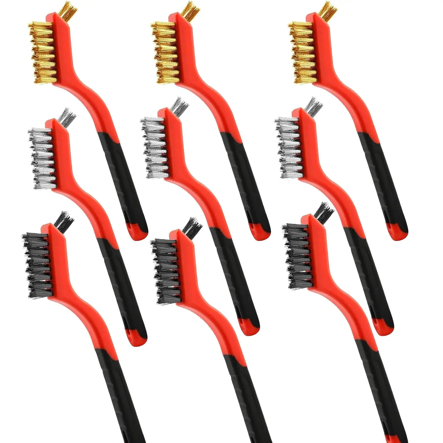 7-Inch Wire Brush 9Pcs Set - Nylon, Brass, Stainless Steel Bristles with Curved Handle for Rust, Dirt & Paint Removal
7-Inch Wire Brush 9Pcs Set - Nylon, Brass, Stainless Steel Bristles with Curved Handle for Rust, Dirt & Paint Removal