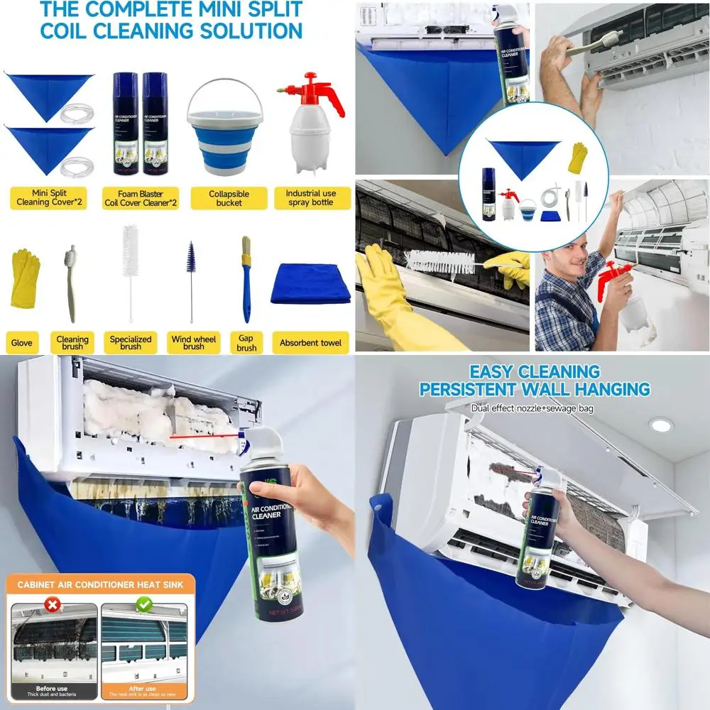 Набор для чистки кондиционеров: 2 бутылки для чистки, 2 водонепроницаемых чехла, 4 инструмента для чистки, распылитель.
Набор для чистки кондиционеров: 2 бутылки для чистки, 2 водонепроницаемых чехла, 4 инструмента для чистки, распылитель.