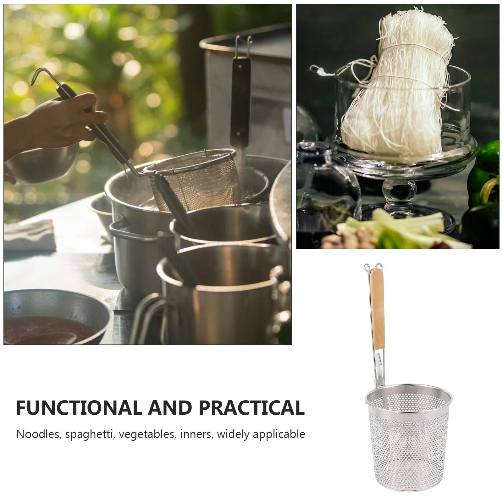 Noodle Strainer Wooden Handle Stainless Steel Mesh Spider For Cooking Oil Sifting Kitchen Tool Colander Spoon Dumpling 
Noodle Strainer Wooden Handle Stainless Steel Mesh Spider For Cooking Oil Sifting Kitchen Tool Colander Spoon Dumpling