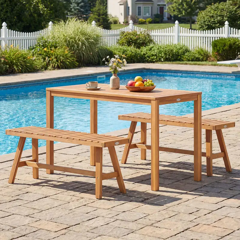 3 Pieces Acacia Wood Patio Dining Set Outdoor Rectangular Table and Benches with Slatted Seats
3 Pieces Acacia Wood Patio Dining Set Outdoor Rectangular Table and Benches with Slatted Seats