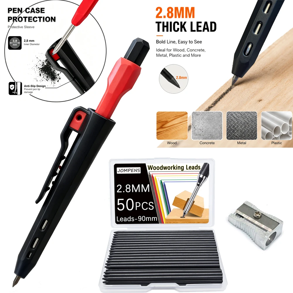 Professional Mechanical Carpenter Pencil Set with 50 Leads, 2.8mm Deep Hole Woodworking Marking Pencil Architects Drawing Tool
Professional Mechanical Carpenter Pencil Set with 50 Leads, 2.8mm Deep Hole Woodworking Marking Pencil Architects Drawing Tool