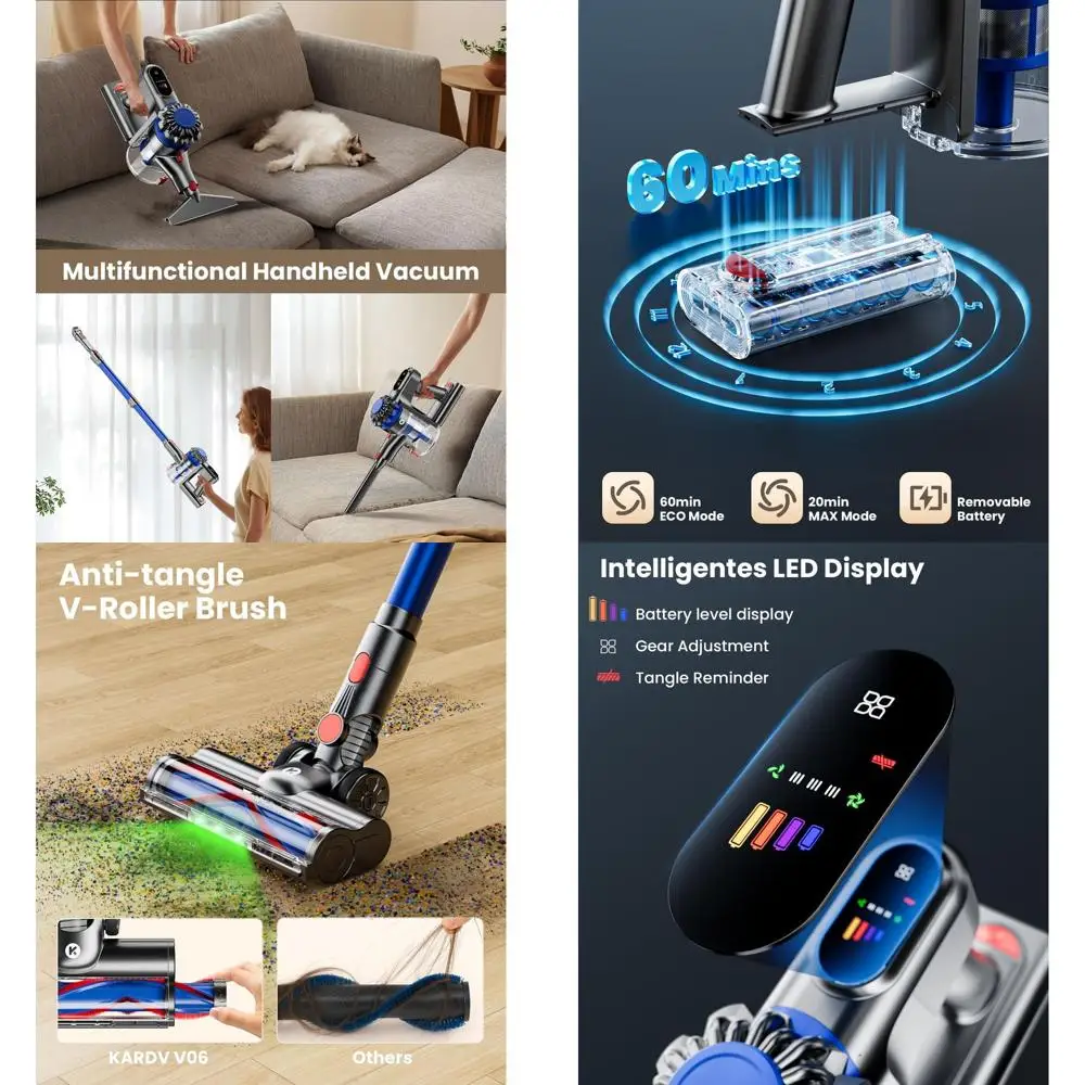 Беспроводной пылесос 40 кПа, 500 Вт, 60-минутный светодиодный дисплей, защита от запутывания, настенное крепление, легкий вес 8-в-1 для пола, ковров, шерсти домашних животных
Беспроводной пылесос 40 кПа, 500 Вт, 60-минутный светодиодный дисплей, защита от запутывания, настенное крепление, легкий вес 8-в-1 для пола, ковров, шерсти домашних животных