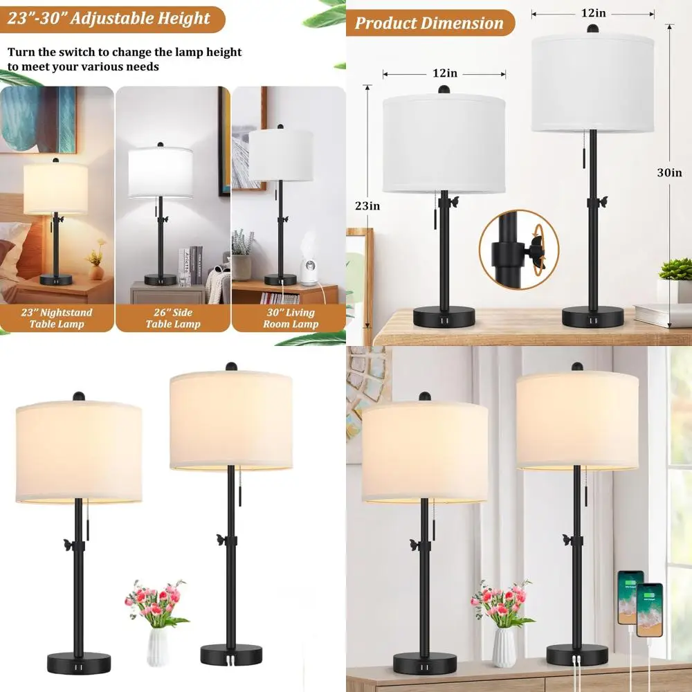 Пара регулируемых современных черных настольных ламп 23–30 с USB-портами и белым абажуром для спальни и гостиной.
Пара регулируемых современных черных настольных ламп 23–30 с USB-портами и белым абажуром для спальни и гостиной.